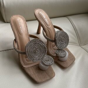 Azalea Wang Diara Beige Raffia Embellished Stiletto Sandal‎